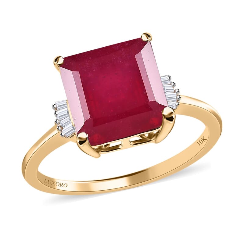 Luxoro 10K Yellow Gold Premium Niassa Ruby (FF) and Diamond Ring (Size 10.0) 5.60 ctw