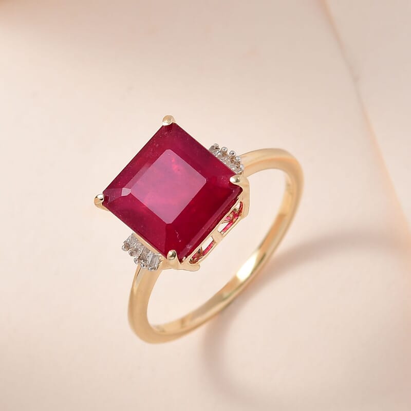 Luxoro 10K Yellow Gold Premium Niassa Ruby (FF) and Diamond Ring (Size 10.0) 5.60 ctw
