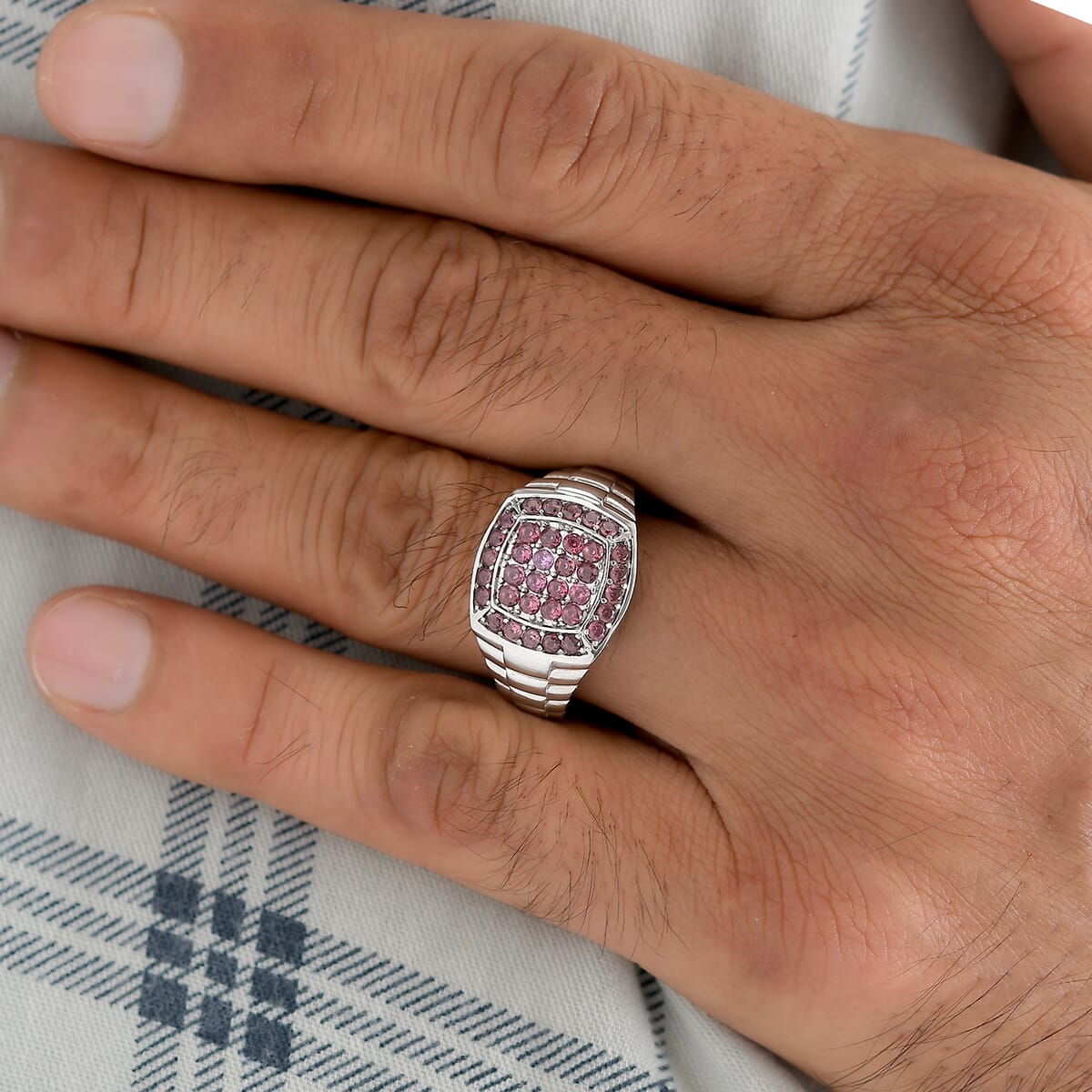 Lotus Garnet Men's Ring in Stainless Steel (Size 10.0) 1.30 ctw image number 2