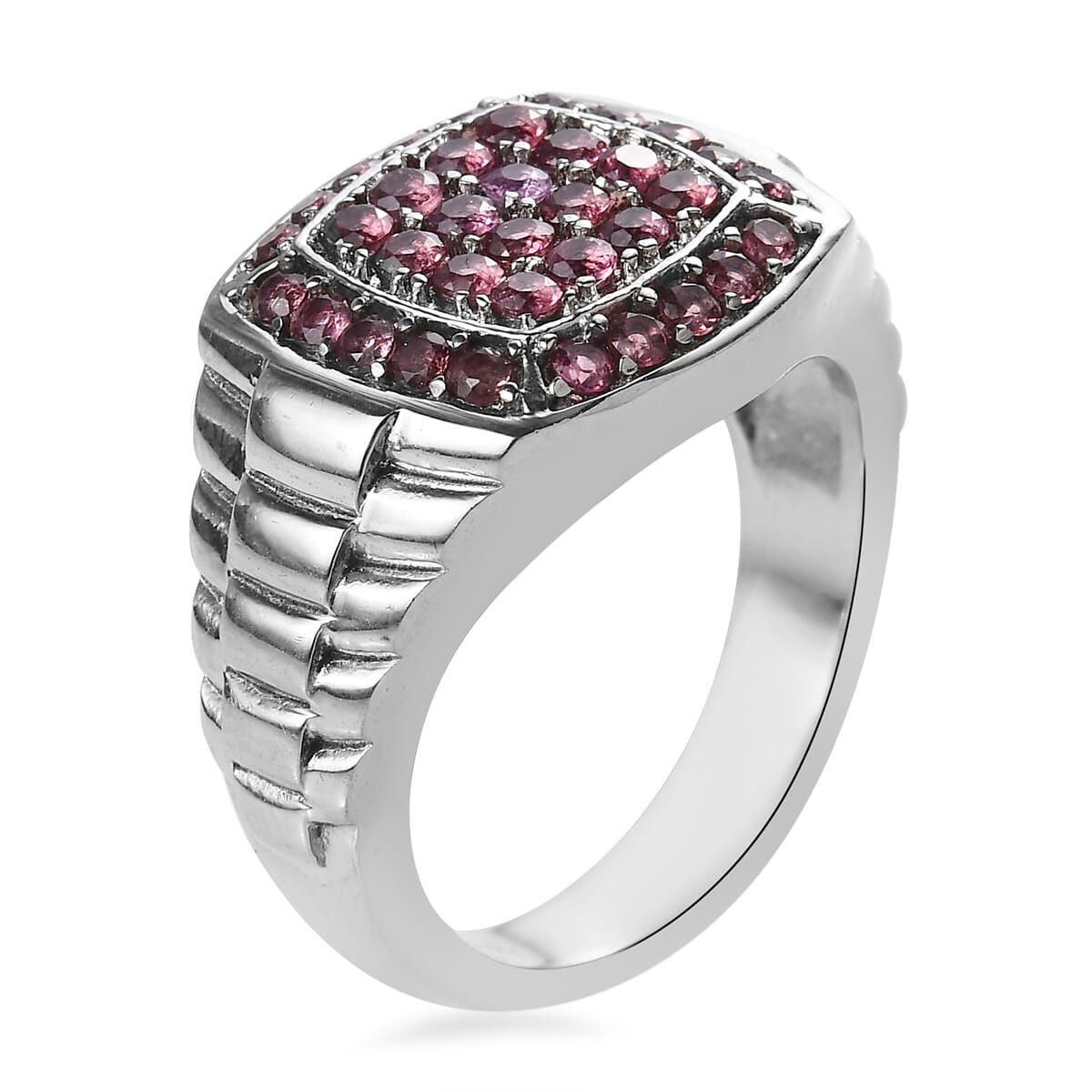 Lotus Garnet Men's Ring in Stainless Steel (Size 10.0) 1.30 ctw image number 3