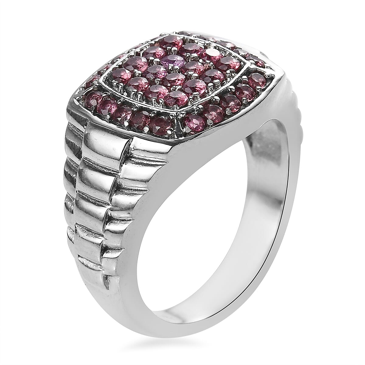 Lotus Garnet Men's Ring in Stainless Steel (Size 12.0) 1.30 ctw image number 3