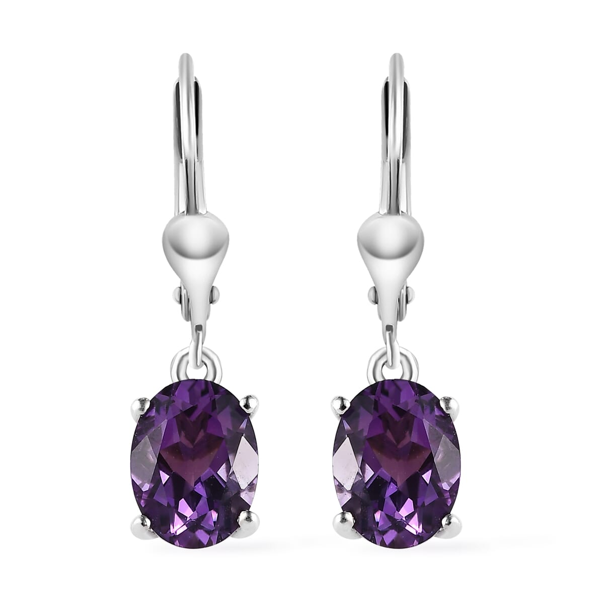 Premium Uruguayan Amethyst Lever Back Earrings in Platinum Over Sterling Silver 2.40 ctw image number 0
