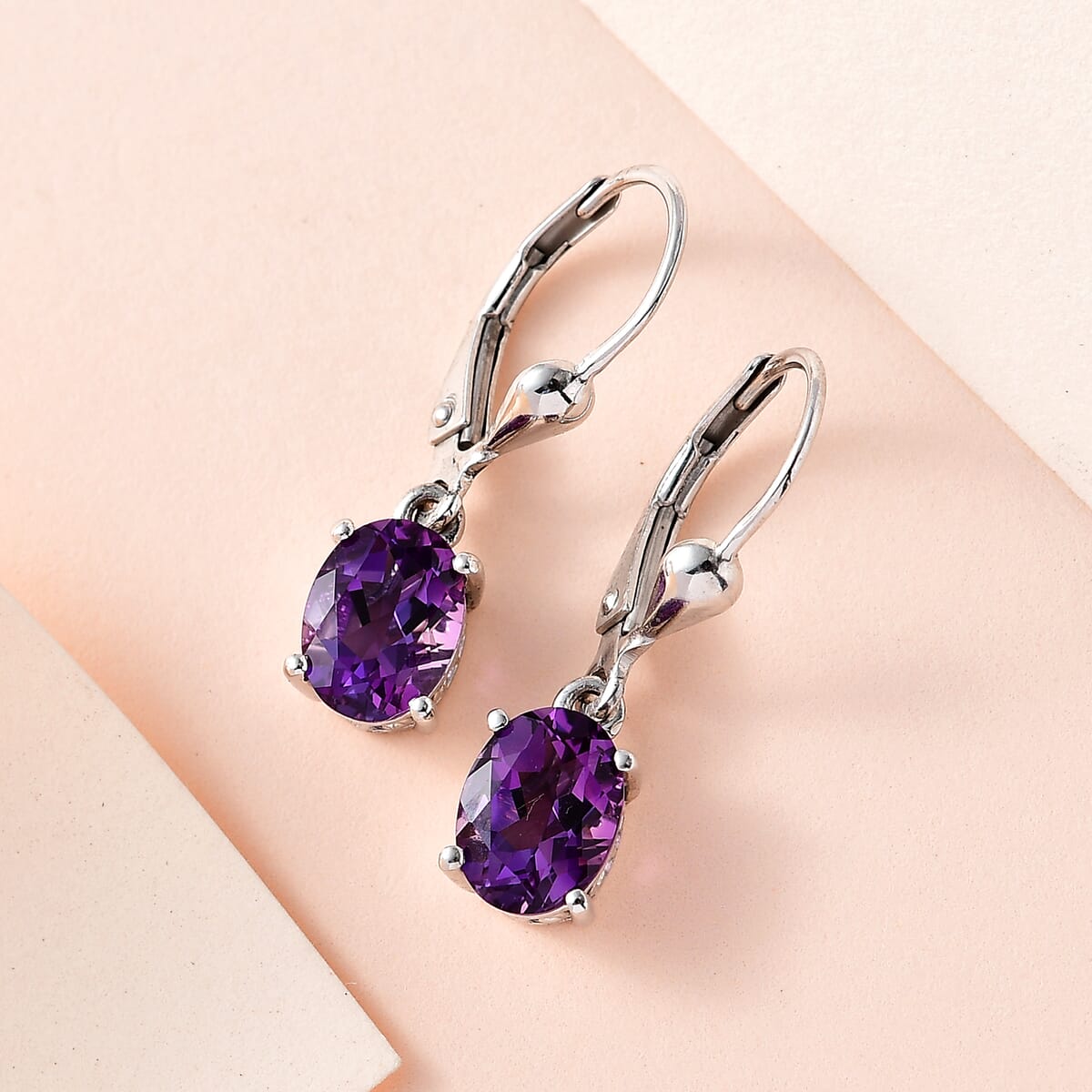 Premium Uruguayan Amethyst Lever Back Earrings in Platinum Over Sterling Silver 2.40 ctw image number 1