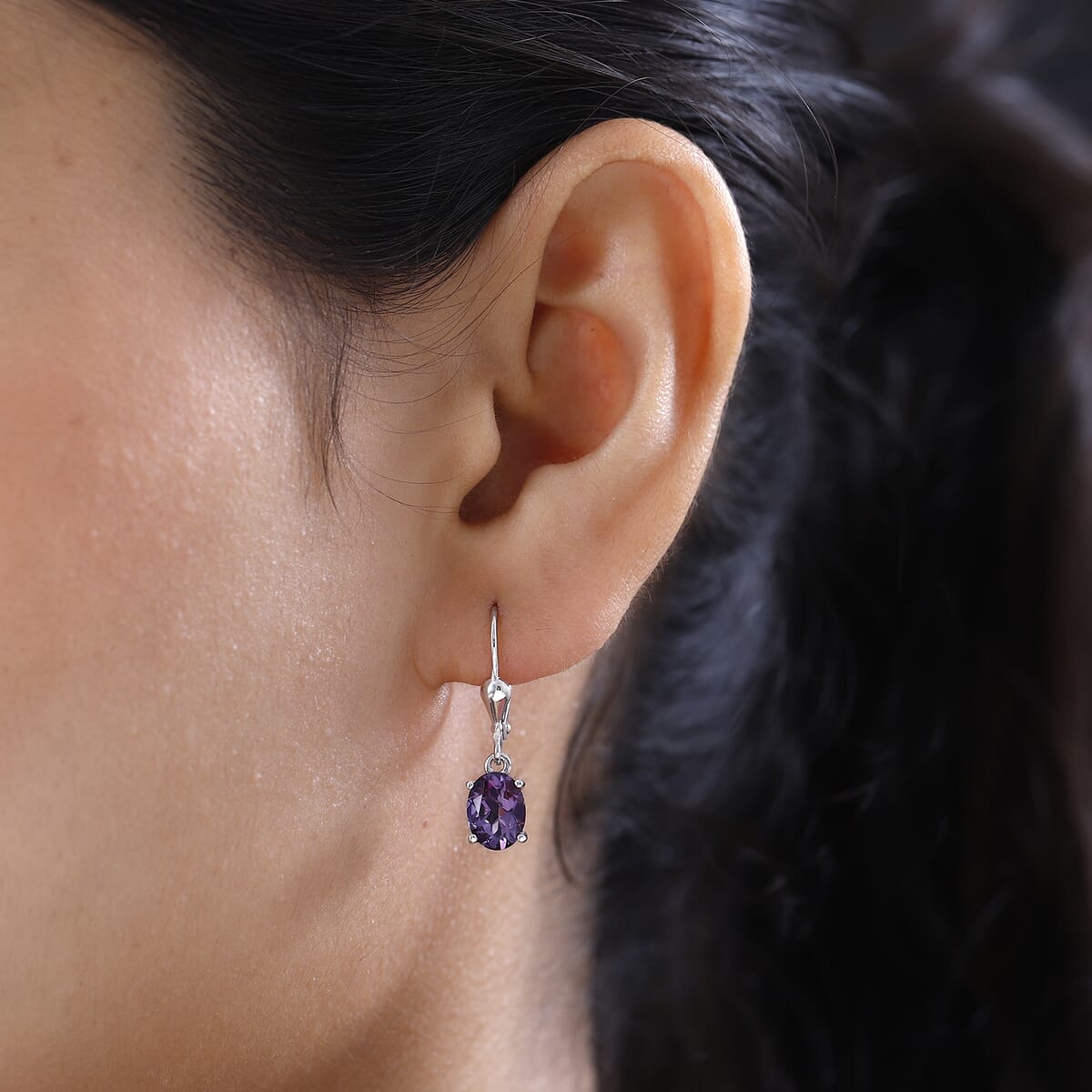 Premium Uruguayan Amethyst Lever Back Earrings in Platinum Over Sterling Silver 2.40 ctw image number 2