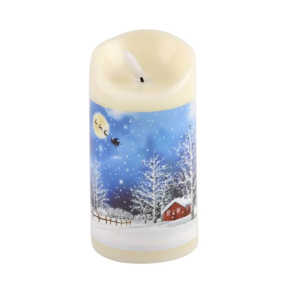 Christmas Theme Pattern Fiber Optic LED Candle Light (2.95"x2.95"x5.90") (3 AAA Battery Not Included) image number 0