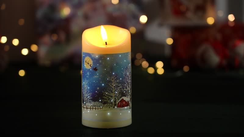 Christmas Theme Pattern Fiber Optic LED Candle Light (2.95"x2.95"x5.90") (3 AAA Battery Not Included)
