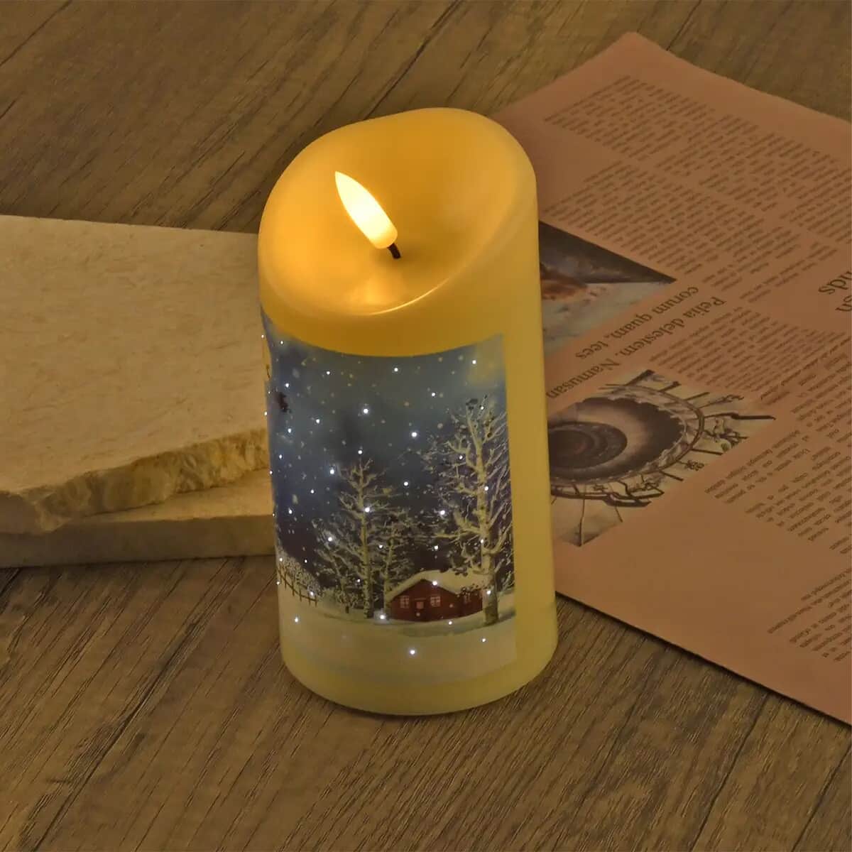 Christmas Theme Pattern Fiber Optic LED Candle Light (2.95"x2.95"x5.90") (3 AAA Battery Not Included) image number 1