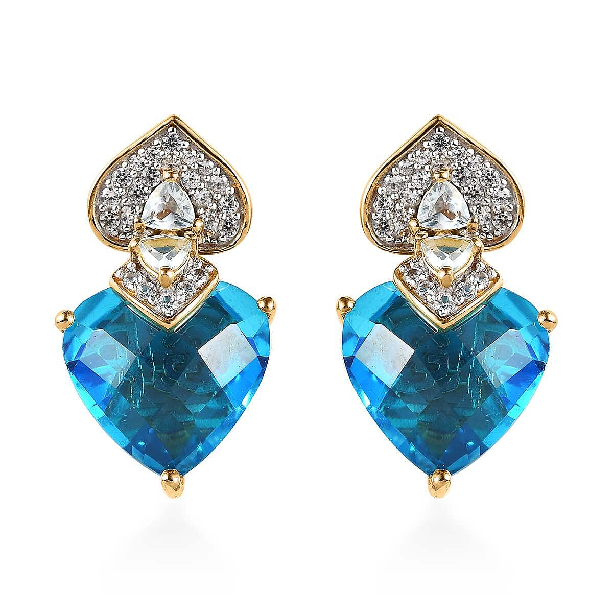 GP Amore Collection Caribbean Quartz (Triplet) and Multi Gemstone Earrings in Vermeil Yellow Gold Over Sterling Silver 11.35 ctw