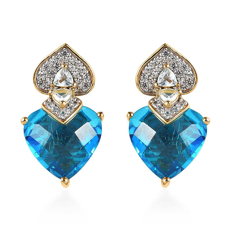 GP Amore Collection Caribbean Quartz (Triplet) and Multi Gemstone Earrings in Vermeil Yellow Gold Over Sterling Silver 11.35 ctw