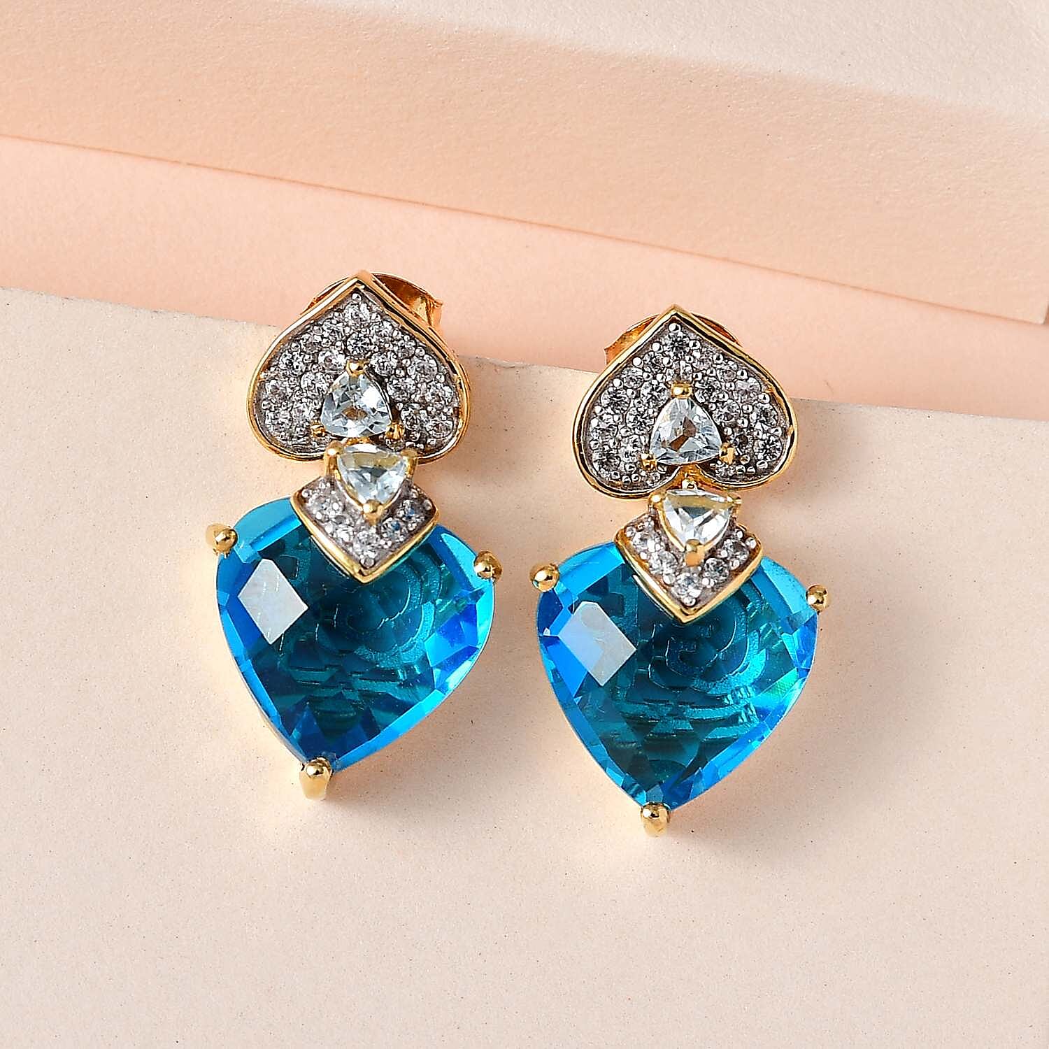 GP Amore Collection Caribbean Quartz (Triplet) and Multi Gemstone Earrings in Vermeil Yellow Gold Over Sterling Silver 11.35 ctw