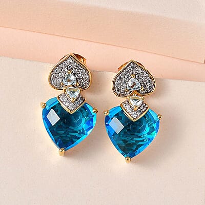 GP Amore Collection Caribbean Quartz (Triplet) and Multi Gemstone Earrings in Vermeil Yellow Gold Over Sterling Silver 11.35 ctw
