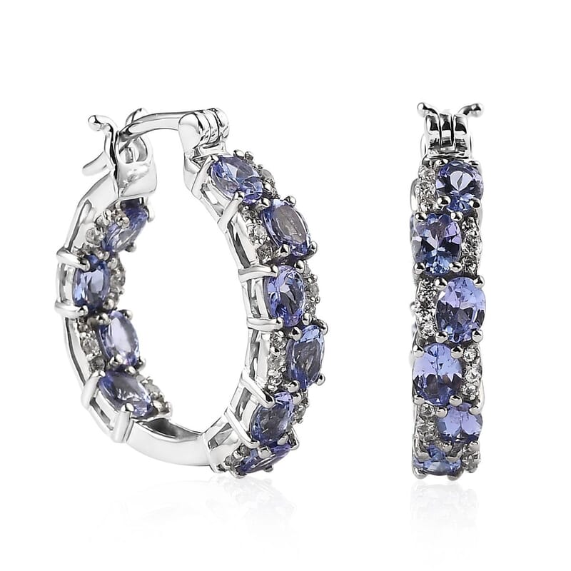 Tanzanite and White Zircon Inside Out Hoop Earrings in Platinum Over Sterling Silver 3.75 ctw