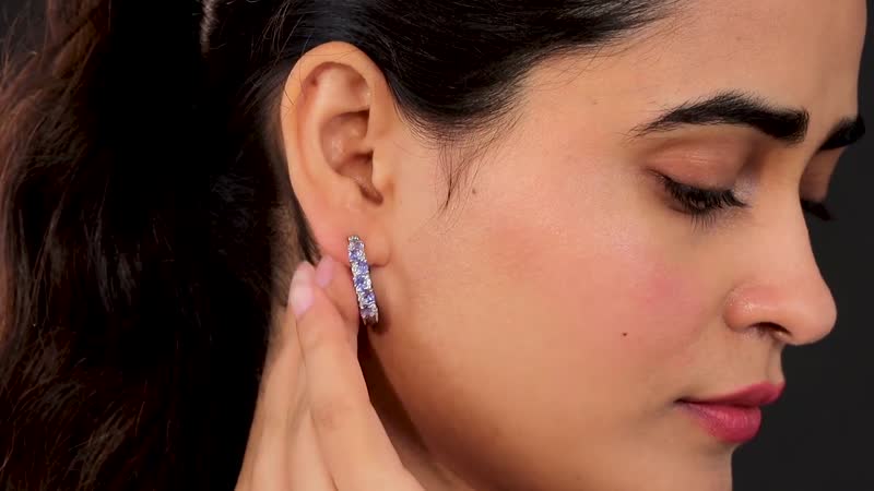 Tanzanite and White Zircon Inside Out Hoop Earrings in Platinum Over Sterling Silver 3.75 ctw