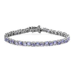 Tanzanite and White Zircon Bracelet in Platinum Over Sterling Silver (6.50 In) 7.15 ctw