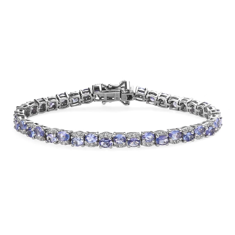 Tanzanite and White Zircon Bracelet in Platinum Over Sterling Silver (6.50 In) 7.15 ctw