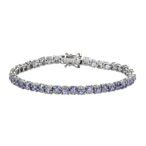 Tanzanite and White Zircon Bracelet in Platinum Over Sterling Silver (7.25 In) 7.90 ctw