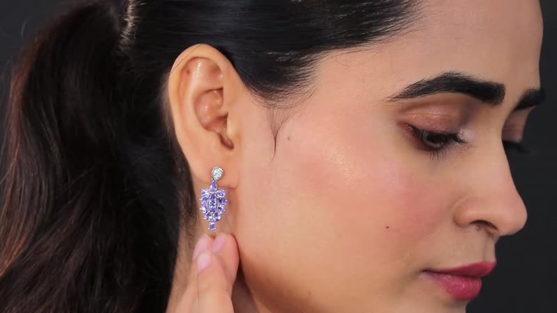 Tanzanite and White Zircon Earrings in Platinum Over Sterling Silver 3.60 ctw