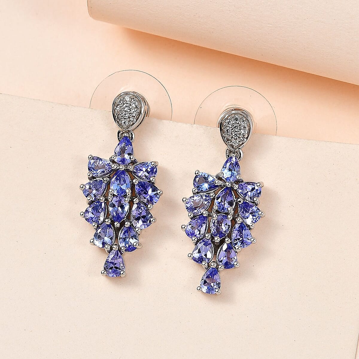 Tanzanite and White Zircon Earrings in Platinum Over Sterling Silver 3.60 ctw image number 1