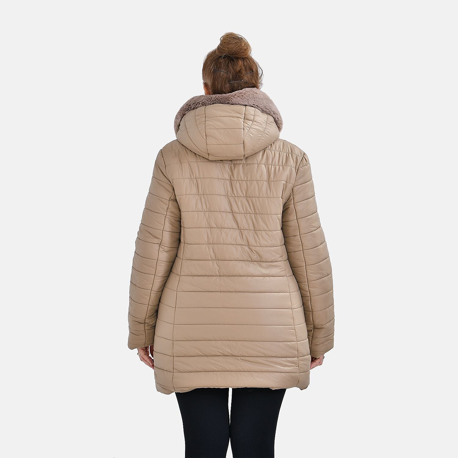 【最安値】REVERSIBLE PADDED HOOD JACKET BEIGE Buy Tamsy Beige Reversible Faux Fur and Puffer Jacket with