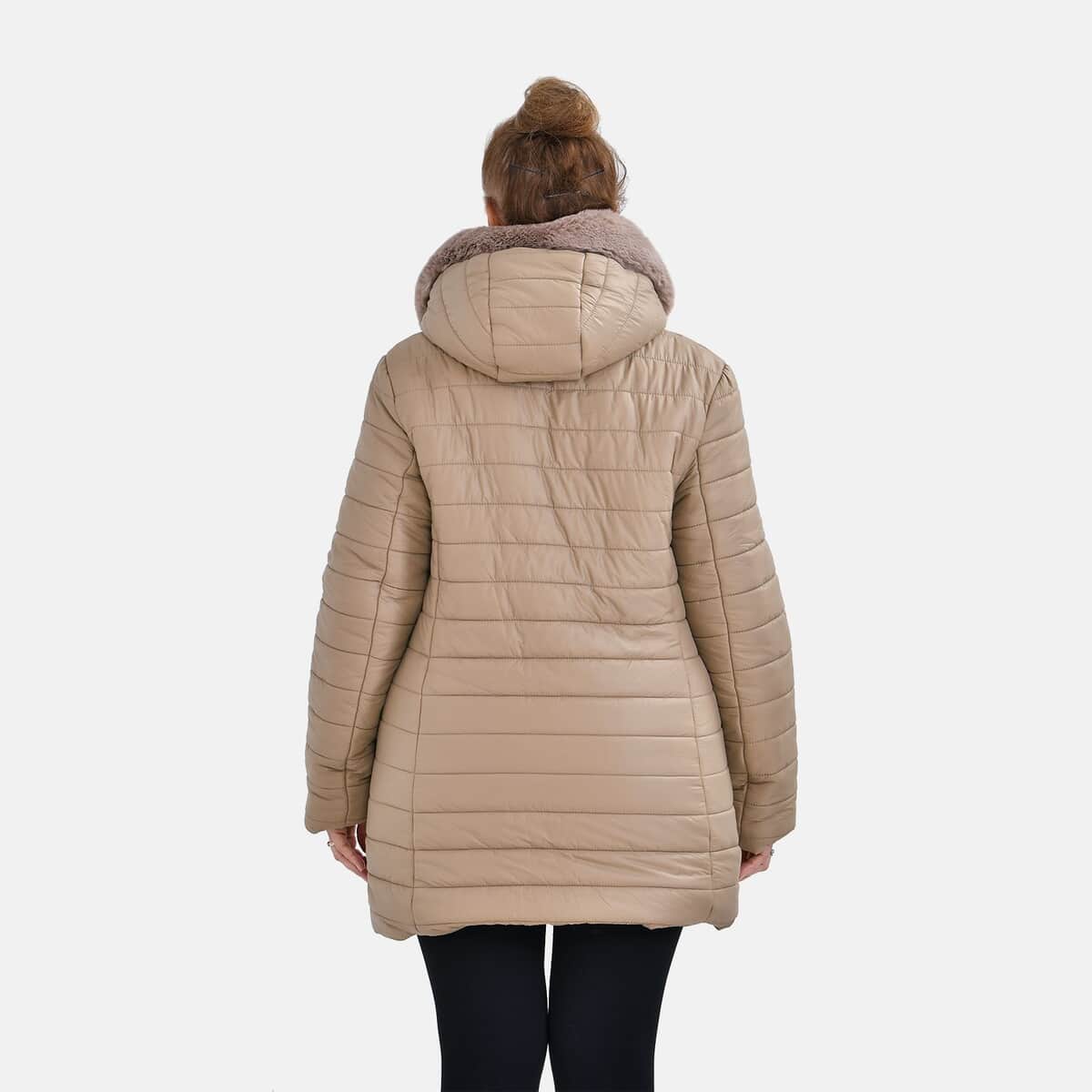 Tamsy Beige Reversible Faux Fur and Puffer Jacket with Hood - M image number 1