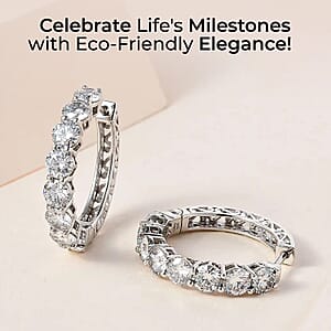 Doorbuster D'Joy White Moissanite 7.60 ctw Classic Hoop Earrings in Rhodium Over Sterling Silver