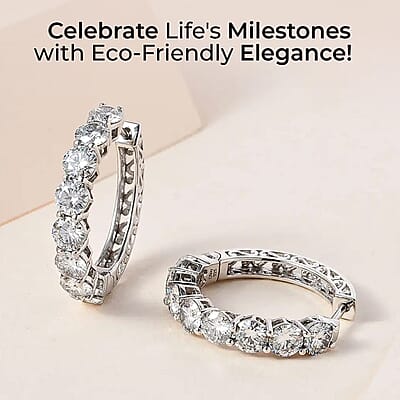 D'Joy White Moissanite 7.60 ctw Classic Hoop Earrings in Rhodium Over Sterling Silver