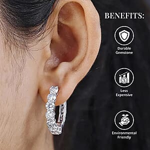 Doorbuster D'Joy White Moissanite 7.60 ctw Classic Hoop Earrings in Rhodium Over Sterling Silver