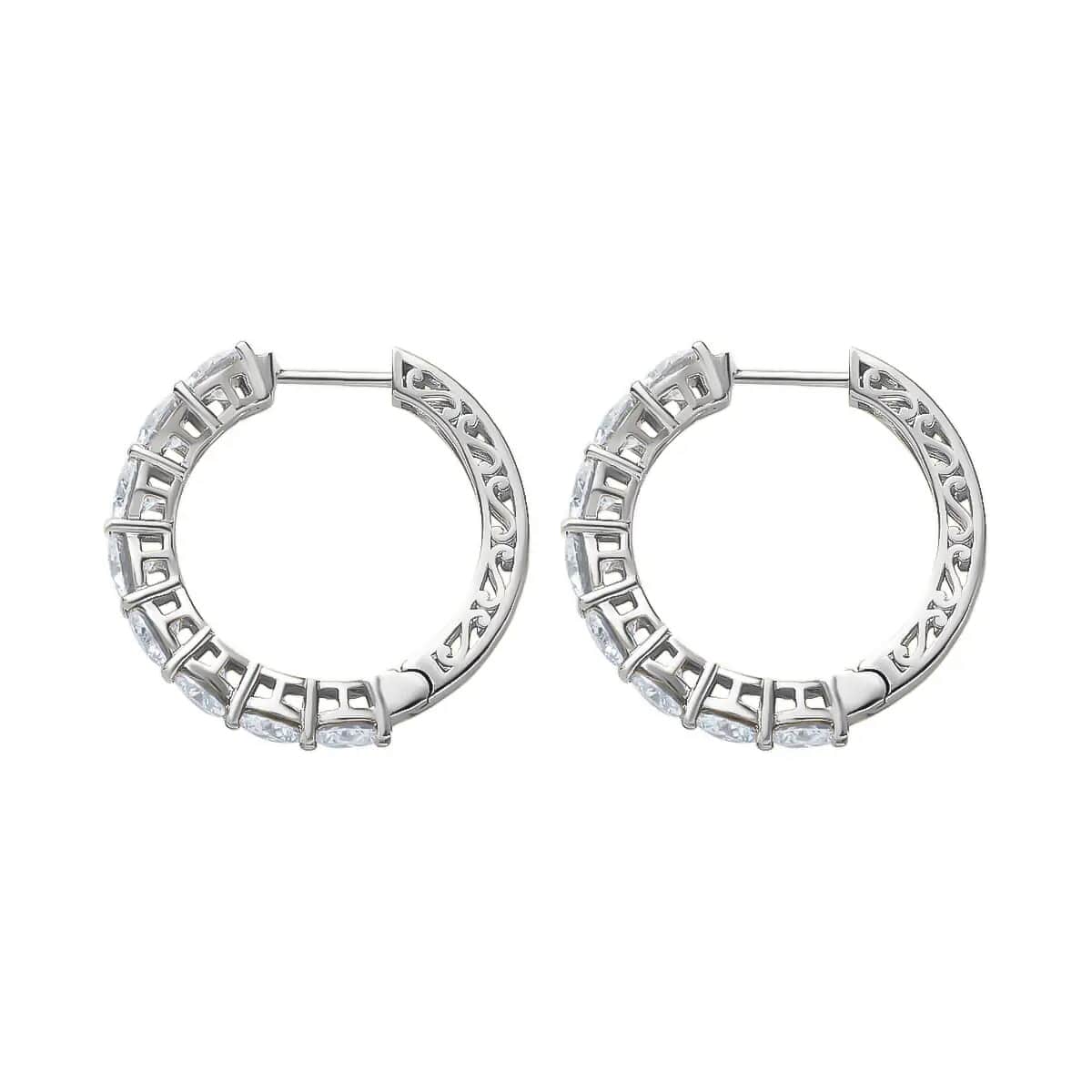 Moissanite Hoop Earrings, Platinum Over Sterling Silver Hoop Earrings, Moissanite Earrings, Moissanite Gift for Her 6.75 CTW , Shop LC