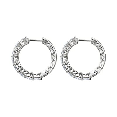 D'Joy White Moissanite 7.60 ctw Classic Hoop Earrings in Rhodium Over Sterling Silver