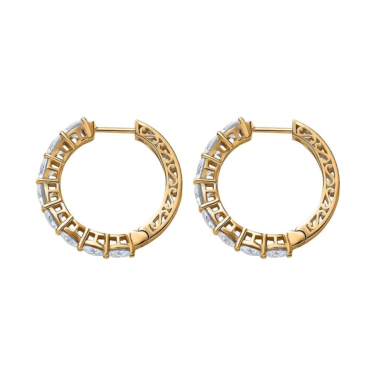  D'Joy White Moissanite 7.60 ctw Classic Hoop Earrings in 18K Vermeil Yellow Gold Over Sterling Silver