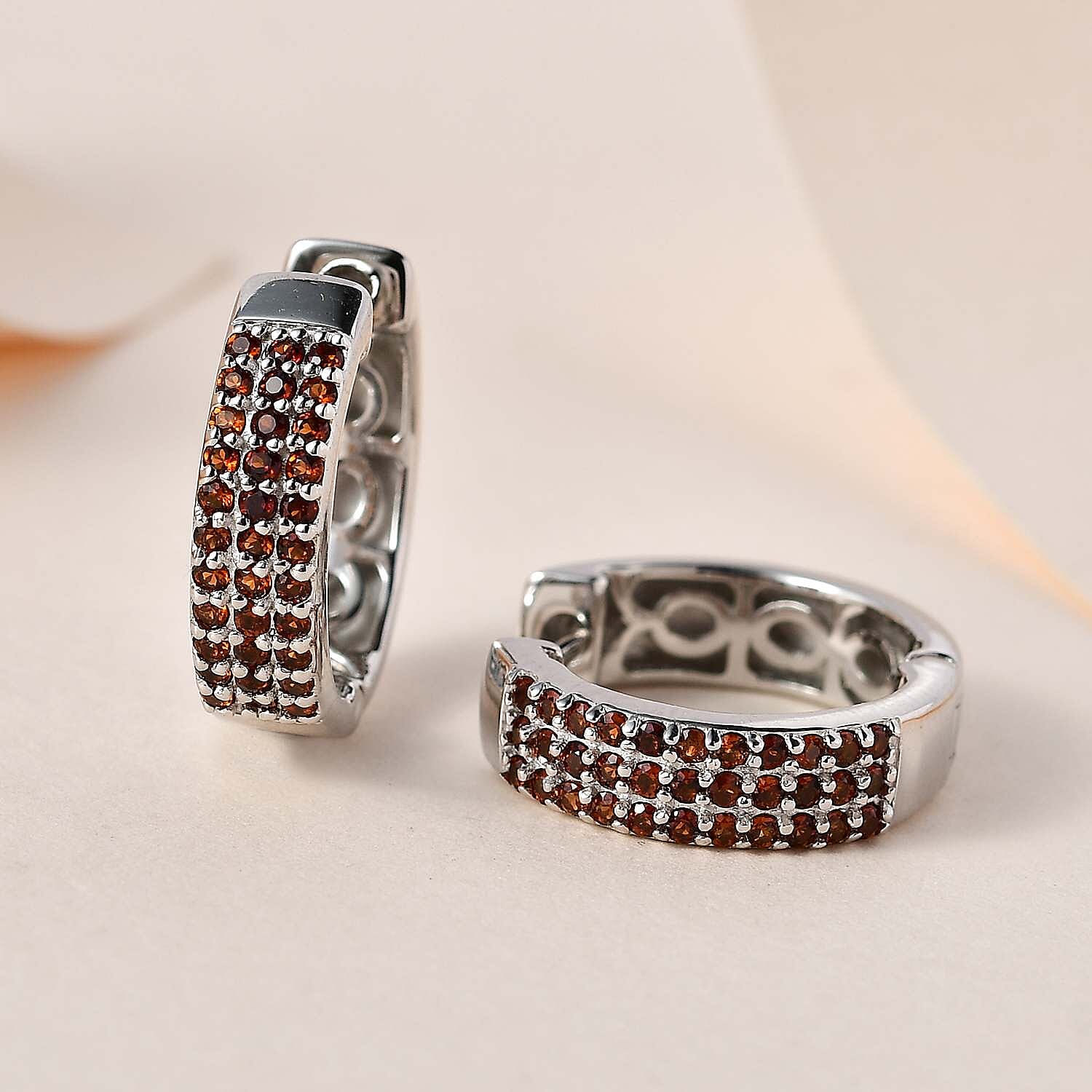 Mozambique Garnet Hoop Earrings in Platinum Over Sterling Silver 0.65 ctw