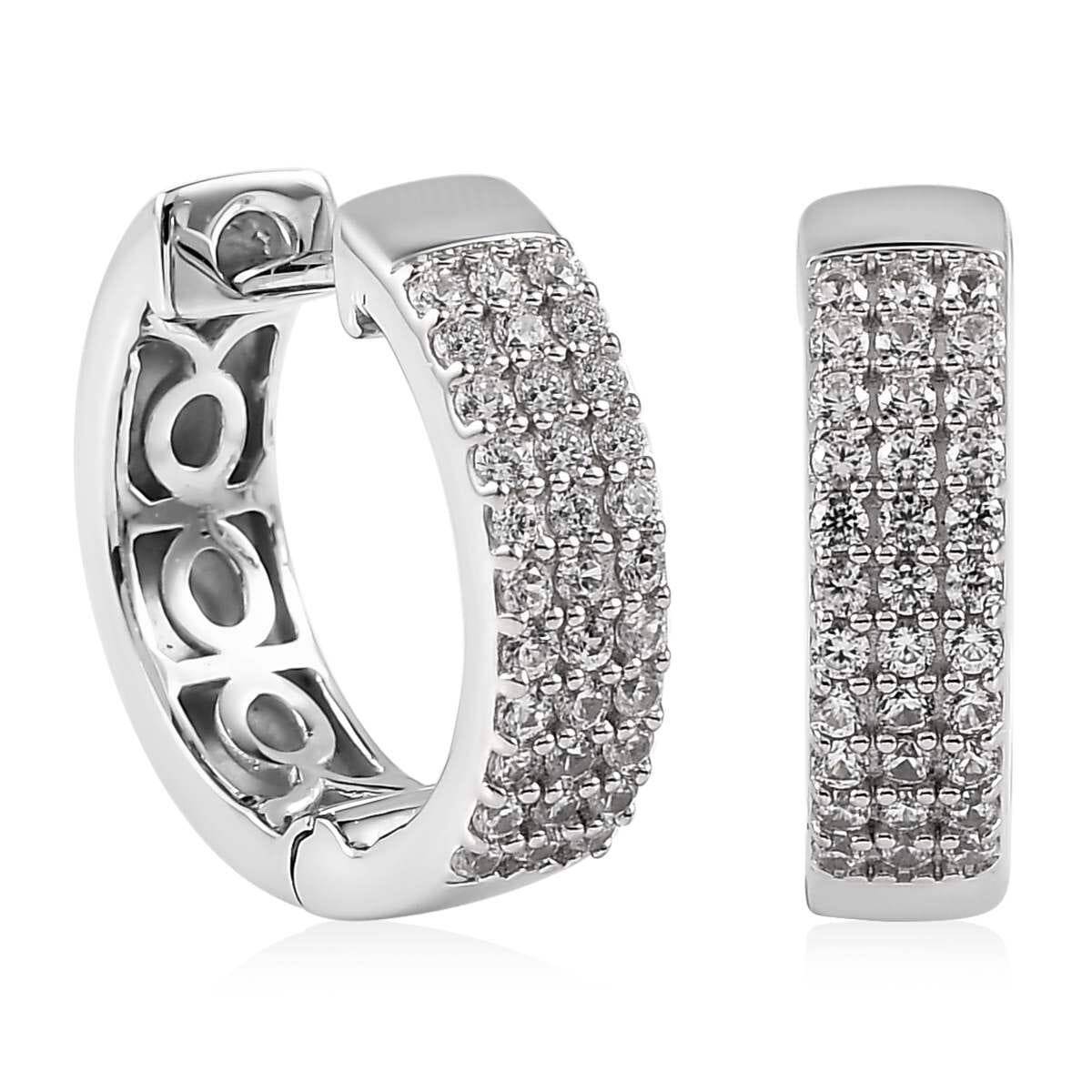 White Zircon Hoop Earrings in Platinum Over Sterling Silver 0.75 ctw image number 0