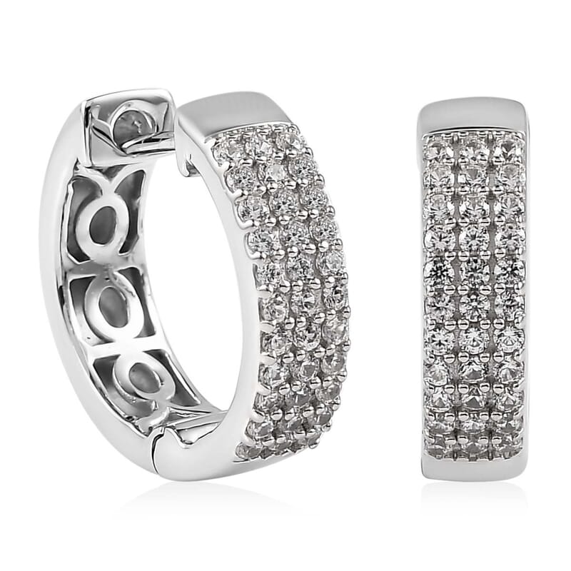 White Zircon Hoop Earrings in Platinum Over Sterling Silver 0.75 ctw