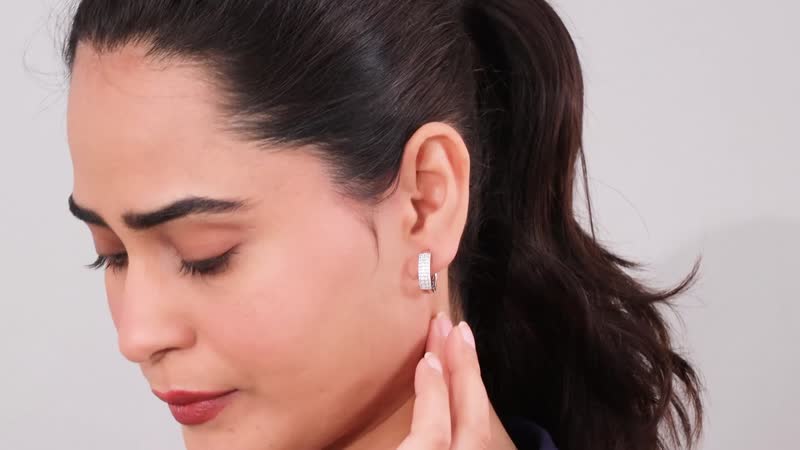 White Zircon Hoop Earrings in Platinum Over Sterling Silver 0.75 ctw