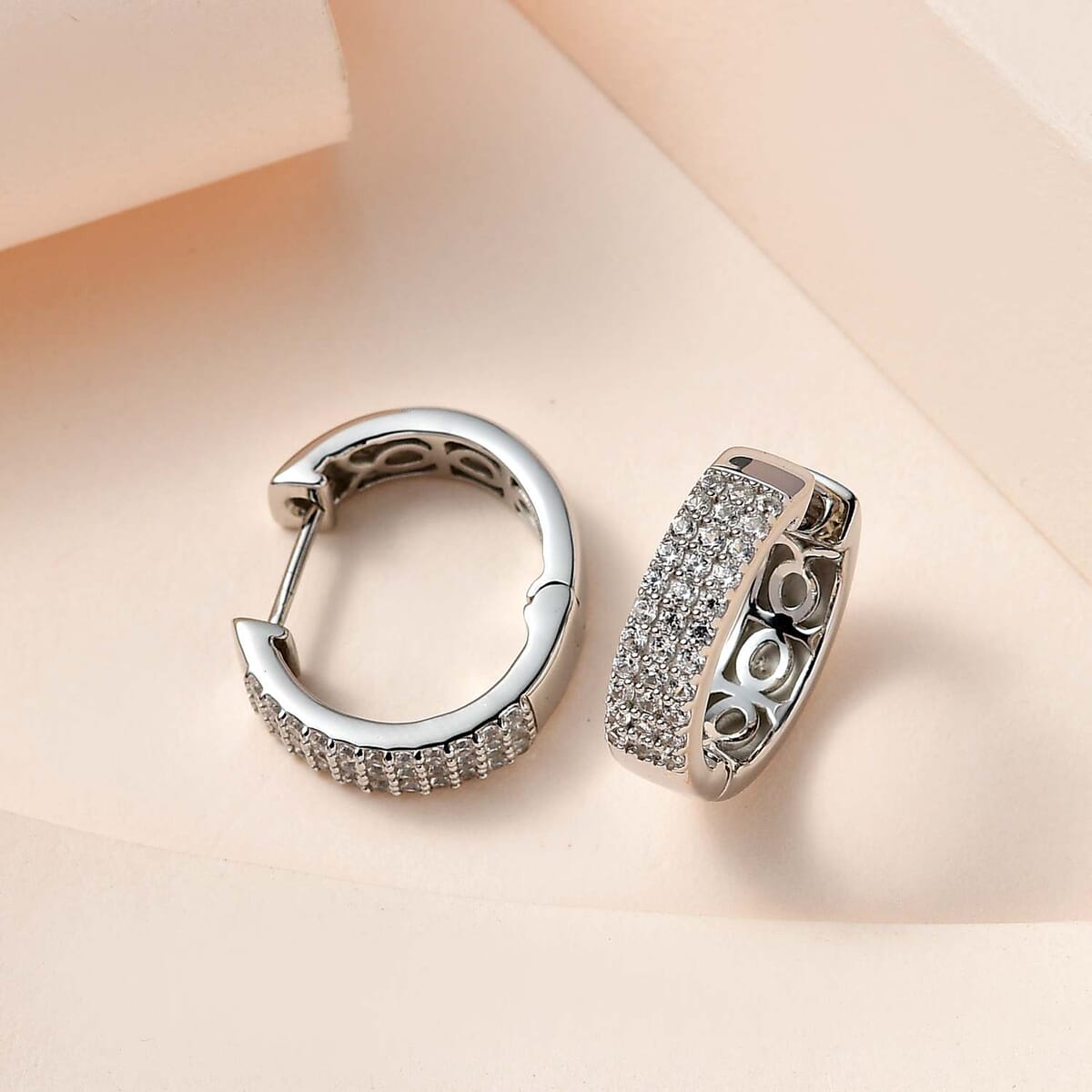 White Zircon Hoop Earrings in Platinum Over Sterling Silver 0.75 ctw image number 1