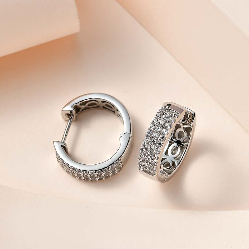 White Zircon Hoop Earrings in Platinum Over Sterling Silver 0.75 ctw