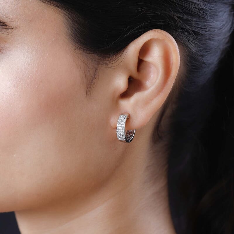 White Zircon Hoop Earrings in Platinum Over Sterling Silver 0.75 ctw