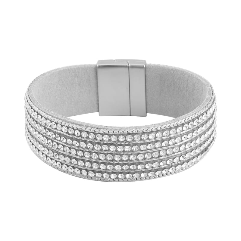 White Austrian Crystal Multi-Row Bracelet in Silvertone (7.50 In)