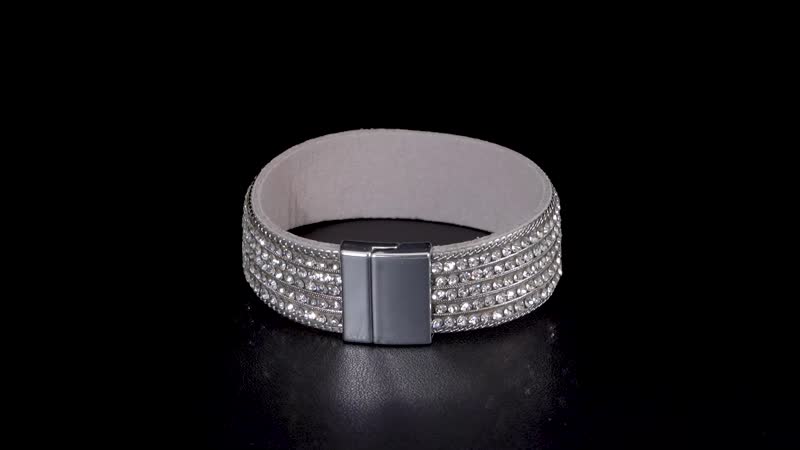 White Austrian Crystal Multi-Row Bracelet in Silvertone (7.50 In)