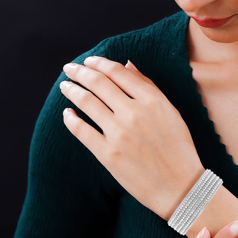 White Austrian Crystal Multi-Row Bracelet in Silvertone (7.50 In)