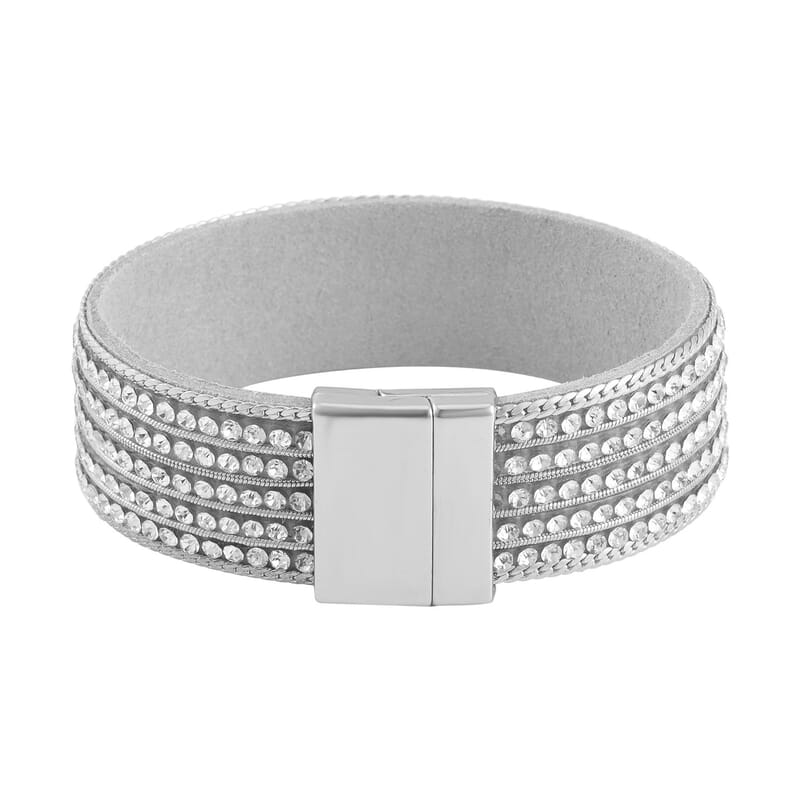 White Austrian Crystal Multi-Row Bracelet in Silvertone (7.50 In)