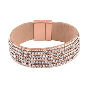 White Austrian Crystal Multi-Row Bracelet in Rosetone (7.50 In)
