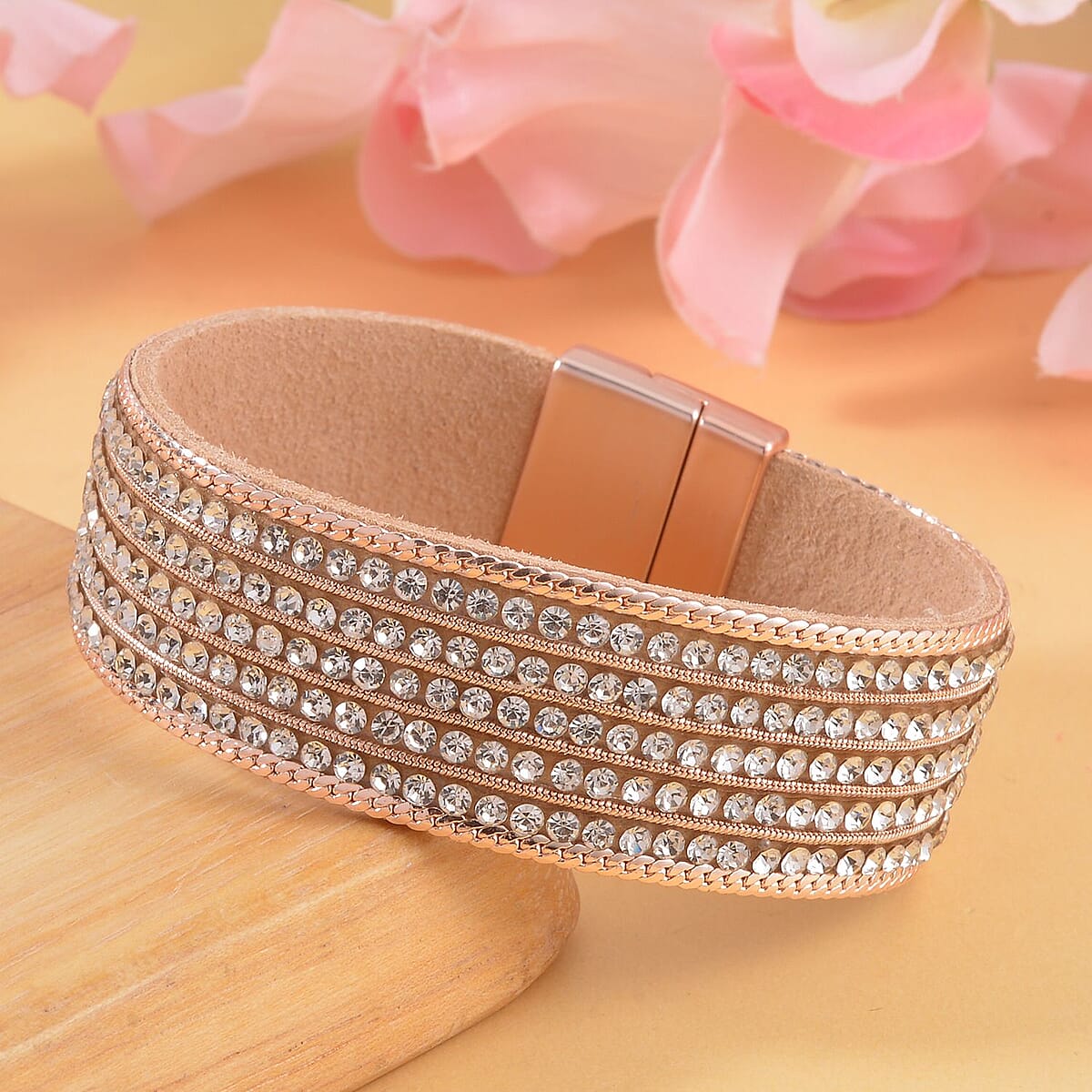 White Austrian Crystal Multi-Row Bracelet in Rosetone (7.50 In) image number 1