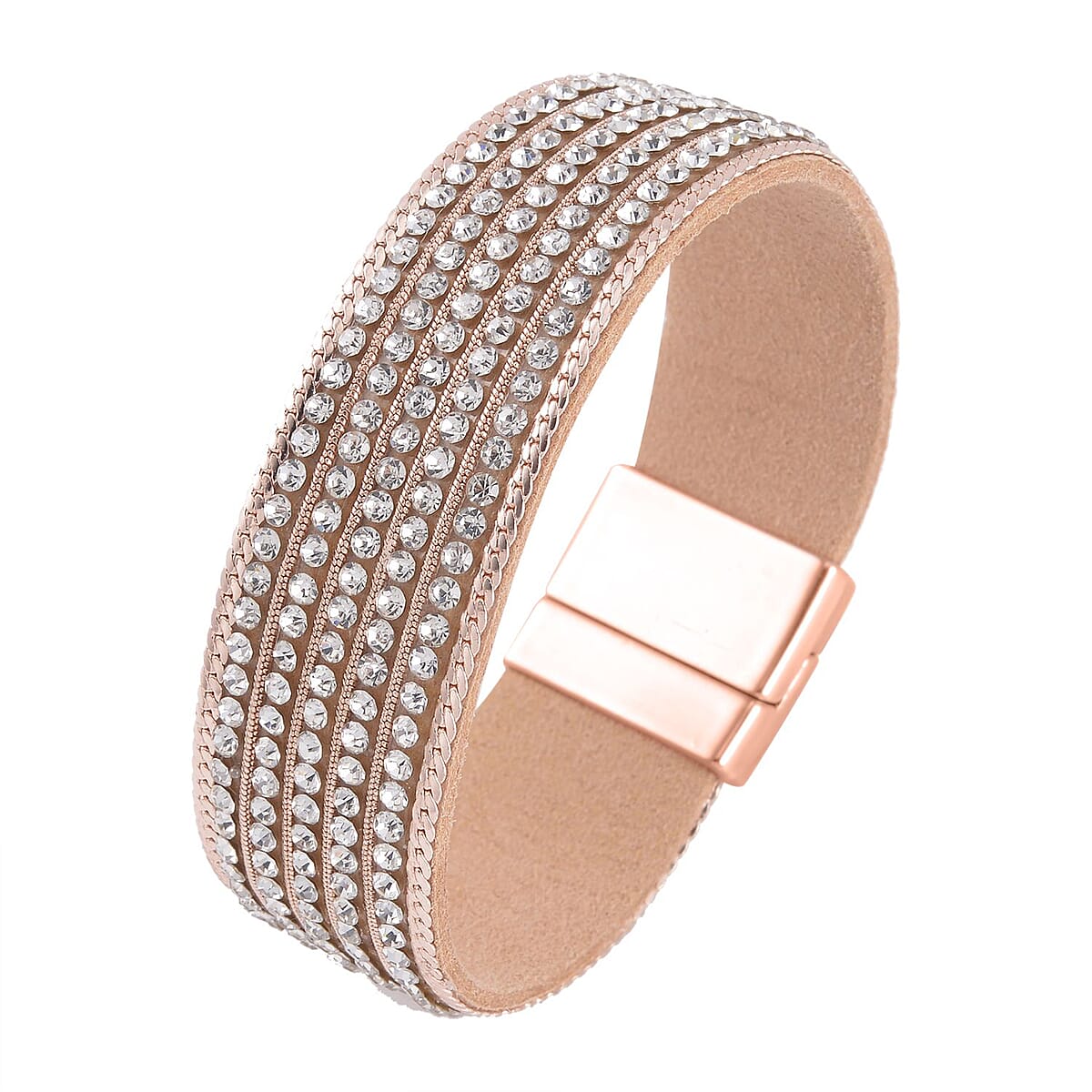 White Austrian Crystal Multi-Row Bracelet in Rosetone (7.50 In) image number 3