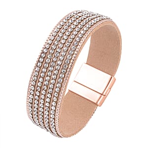 White Austrian Crystal Multi-Row Bracelet in Rosetone (7.50 In)