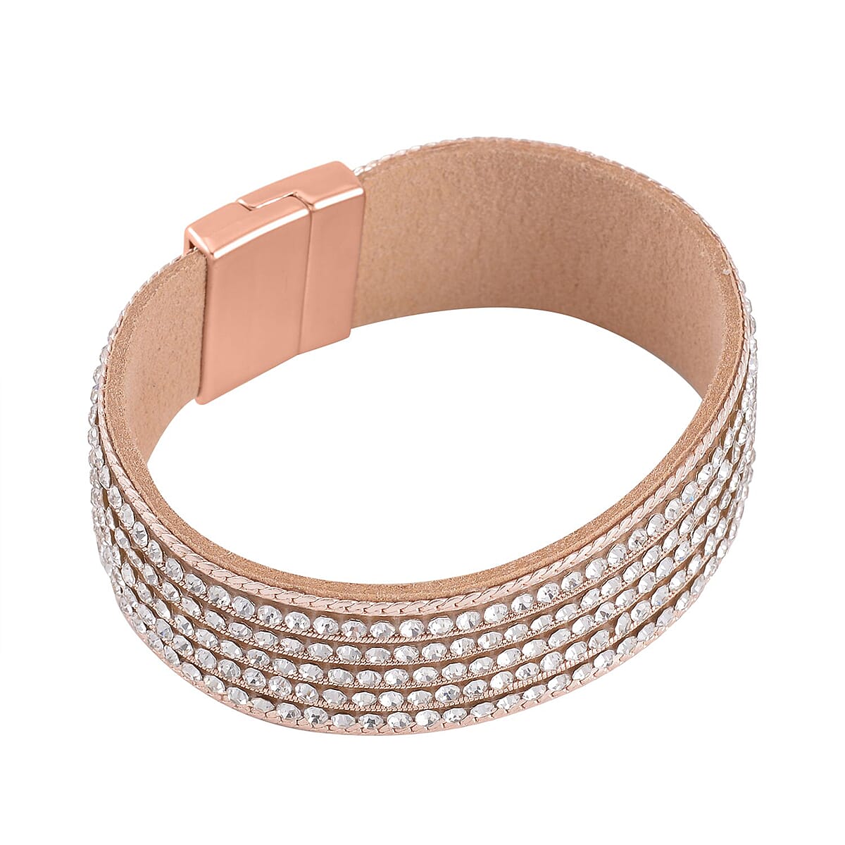 White Austrian Crystal Multi-Row Bracelet in Rosetone (7.50 In) image number 4
