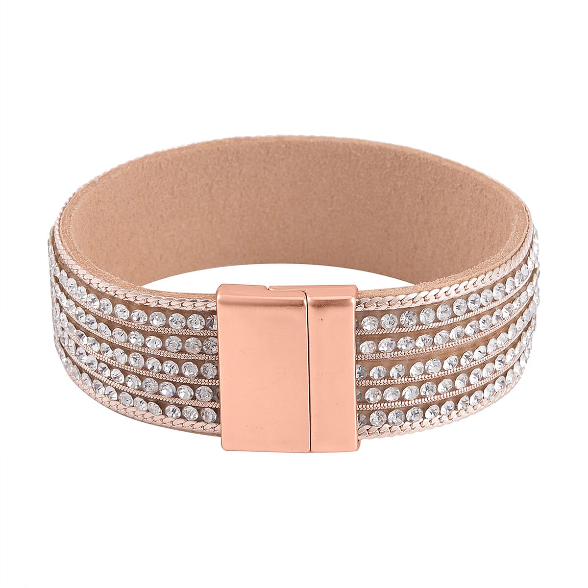 White Austrian Crystal Multi-Row Bracelet in Rosetone (7.50 In) image number 5