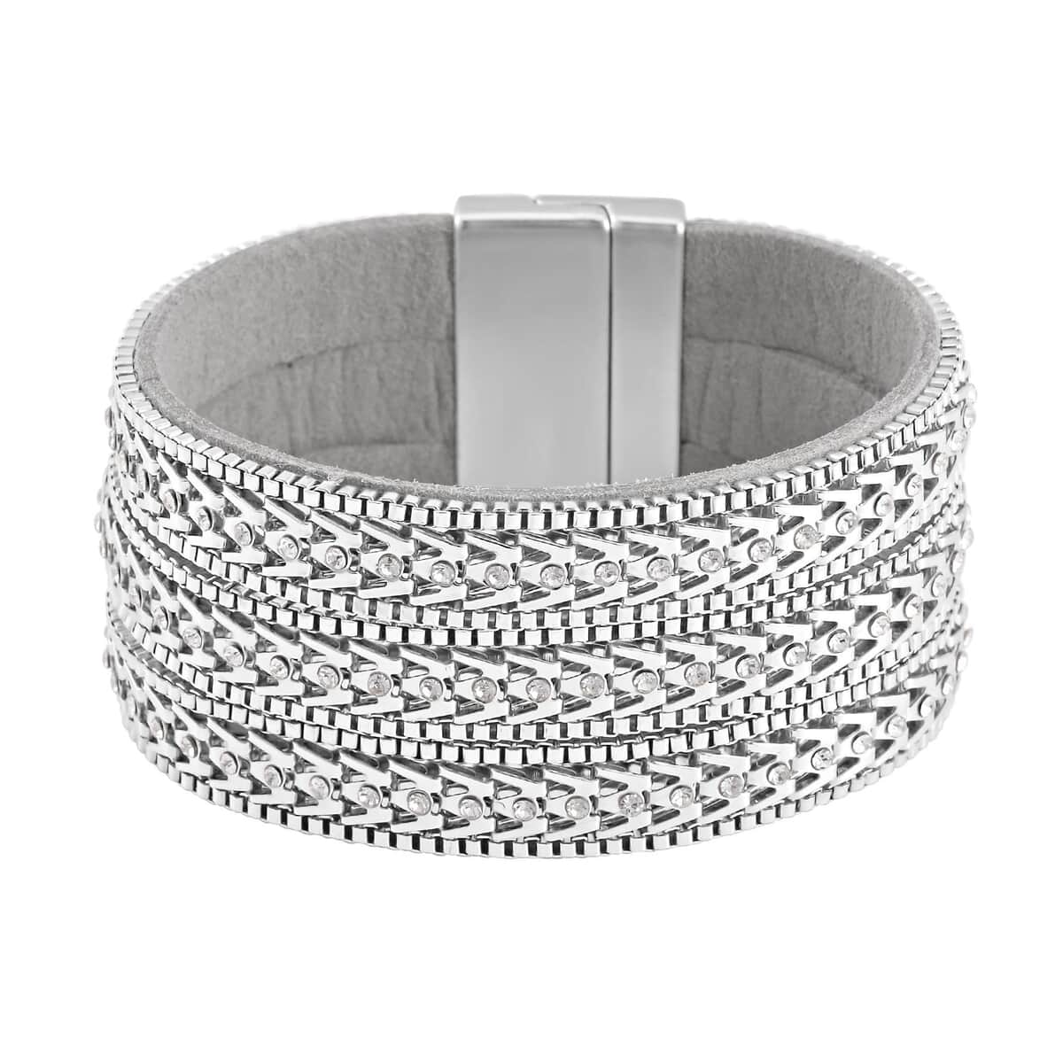 White Austrian Crystal Multi-Row Bracelet (7.50 In) in Silvertone image number 0