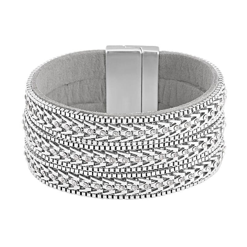White Austrian Crystal Multi-Row Bracelet (7.50 In) in Silvertone