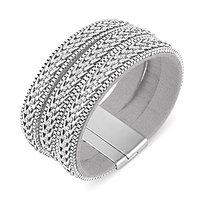 White Austrian Crystal Multi-Row Bracelet (7.50 In) in Silvertone